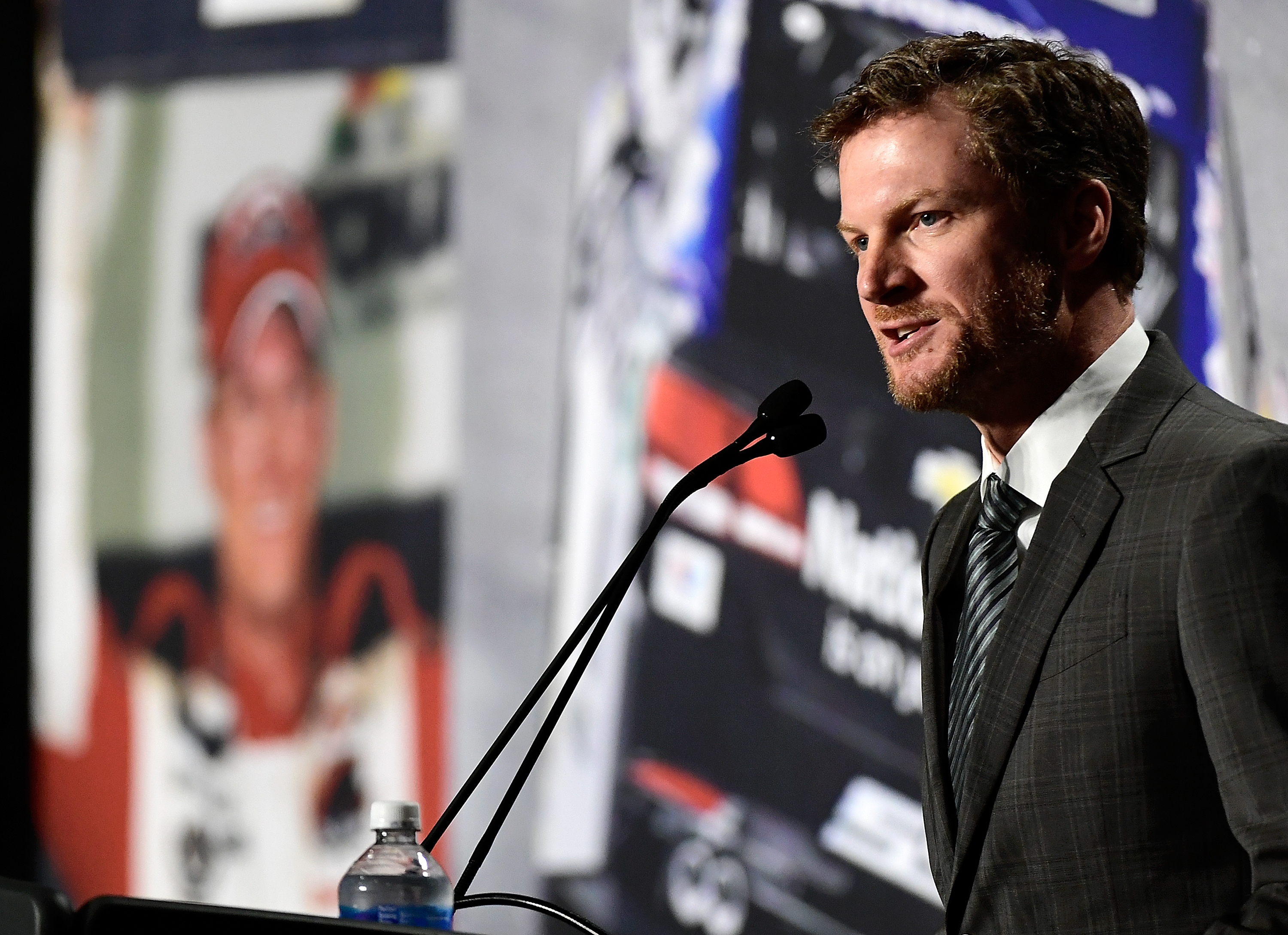 CHARLOTTE, NC - APRIL 25: Dale Earnhardt Jr. gives a statement announcing his retirement from NASCAR after the 2017 season at the Hendrick Motorsports Team Center on April 25, 2017 in Charlotte, North Carolina. (Photo by Mike Comer/Getty Images) | Getty Images
