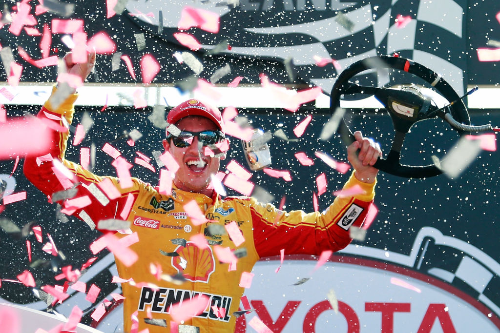 RICHMOND, VA - APRIL 30: Joey Logano, driver of the #22 Shell Pennzoil Ford, celebrates in Victory Lane after winning the Monster Energy NASCAR Cup Series Toyota Owners 400 at Richmond International Raceway on April 30, 2017 in Richmond, Virginia. (Photo by Matt Sullivan/Getty Images) | Getty Images