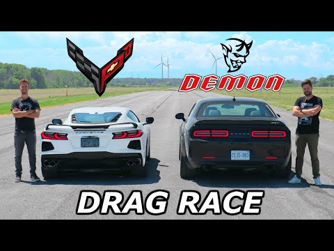 2020 C8 Corvette vs Dodge Demon // DRAG & ROLL RACE