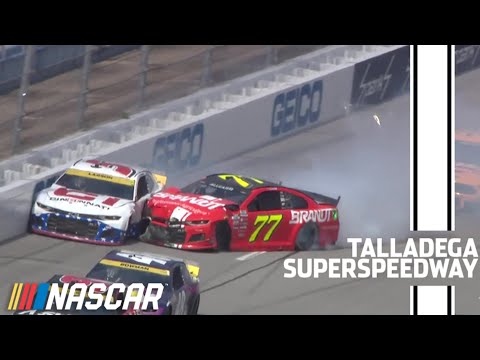 Big Damage | Kyle Larson hit by Justin Allgaier at end of Stage 1 at Talladega | NASCAR