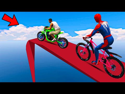 Franklin Motorcycle and Spider-man Bicycle Stunt Race Challenge In GTA 5
